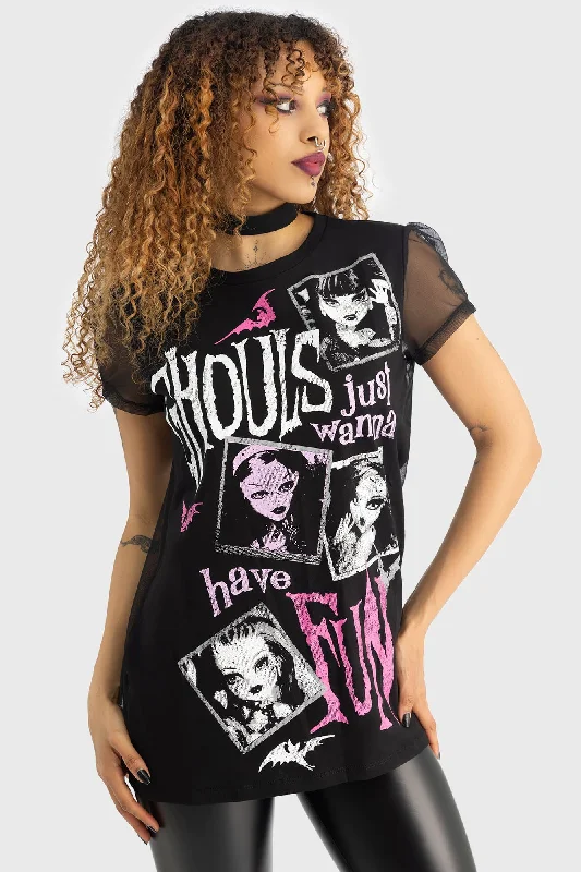 Comfortable Casual Women's Clothing Ghoul Friends Sheer Combo Top