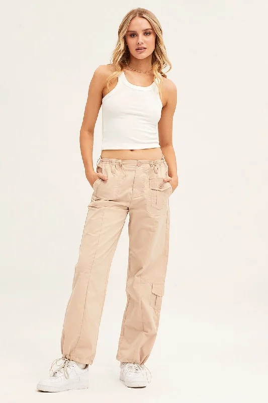 Clearance Event Beige Pants Strap Waist Cargo