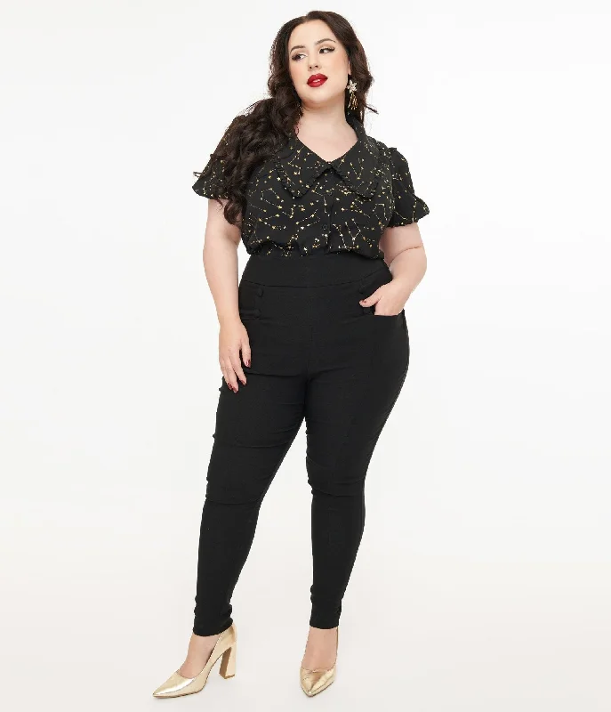 Wardrobe Essentials Unique Vintage Plus Size 1950s Black High Waisted Cigarette Pants