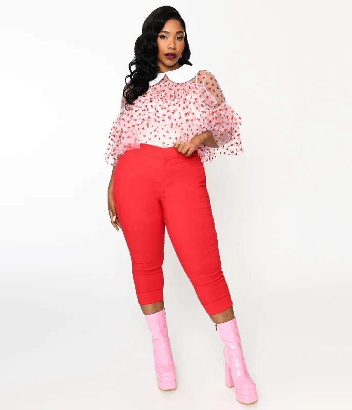 Trend Forward Threads Smak Parlour Plus Size Red & Polka Dot Heart Pocket Smarty Pants Capri