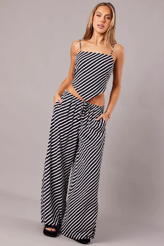 Timeless Classics Black Stripe Wide Leg Pants High Rise