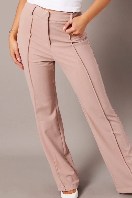 Trendy Outfits For Ladies Beige Straight Fit Pants High Rise Workwear