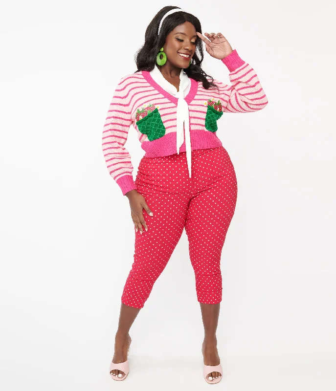 Style Breakthroughs Smak Parlour Plus Size Hot Pink Pin Dot Daisy Pocket Smarty Pants Capri