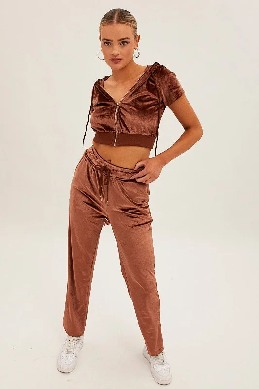 Exclusive Discount Brown Velvet Flared Hem Pants