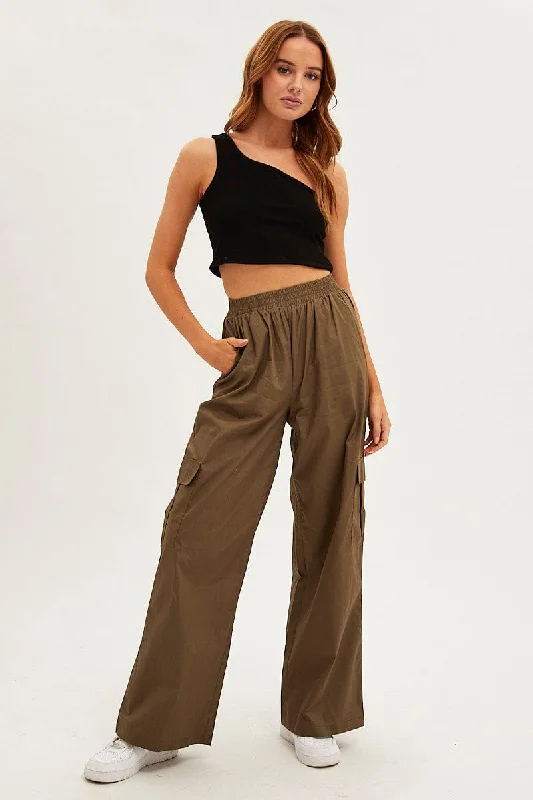 Additional Time-Limited Offers Green Wide Leg Cargo Pants High Rise