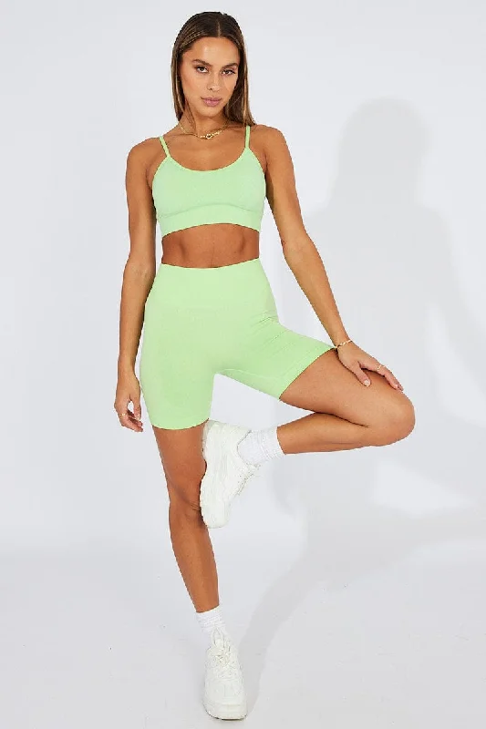 Casual Women's Clothing Online Green Seamless Top And Shorts Activewear Set