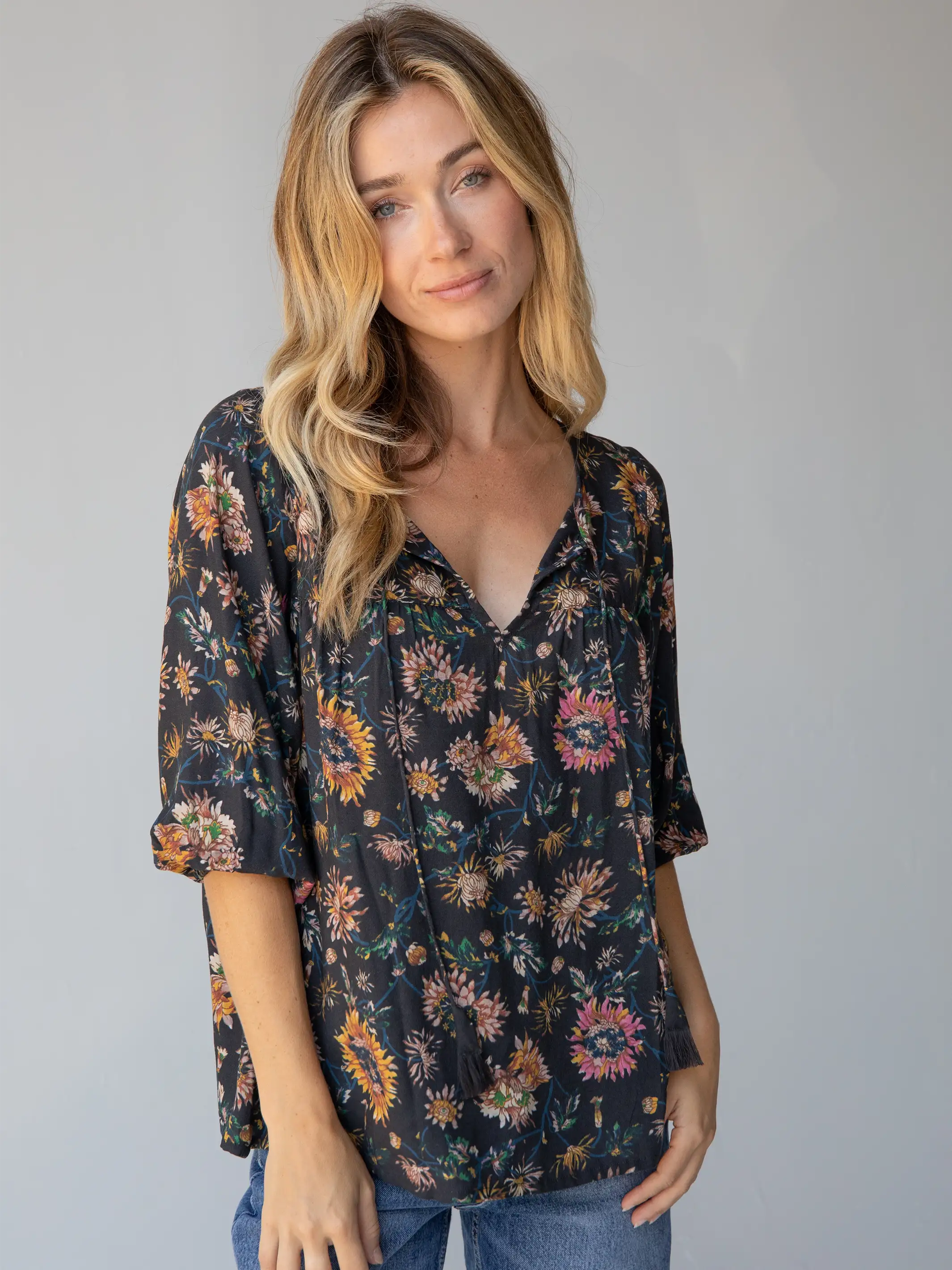 Trendy Urban Attire Maribel Top - Black Floral