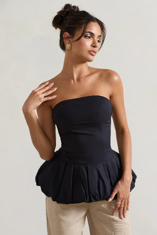 Clothes For Women Roll With It | Black Bandeau Ruffle Top