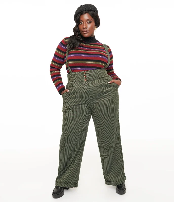 Quality Driven Apparel Royal Monk Plus Size 1940s Green Check Jenny Trousers