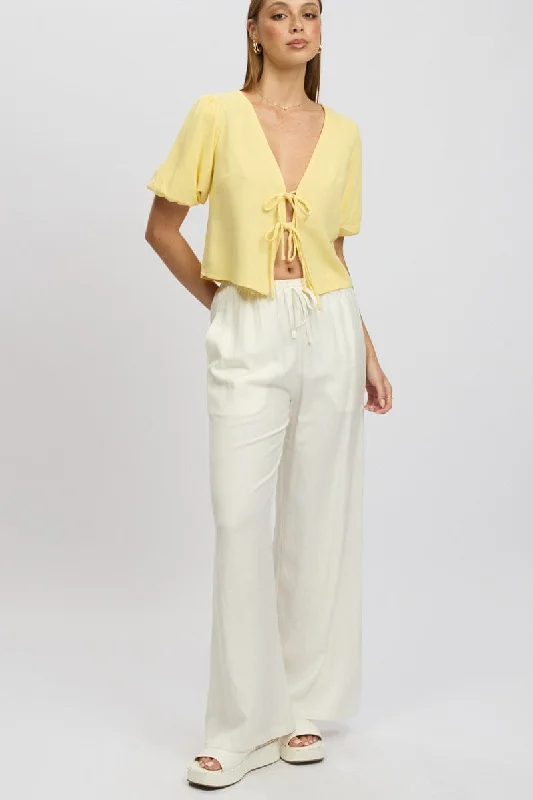 Chic Casual Style White Wide Leg Pants Elasticated Waist