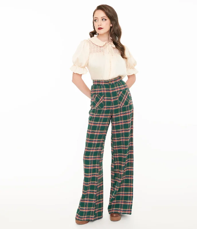 Comfortable Clothes Smak Parlour 1960s Green & Red Plaid Wide Leg Trousers