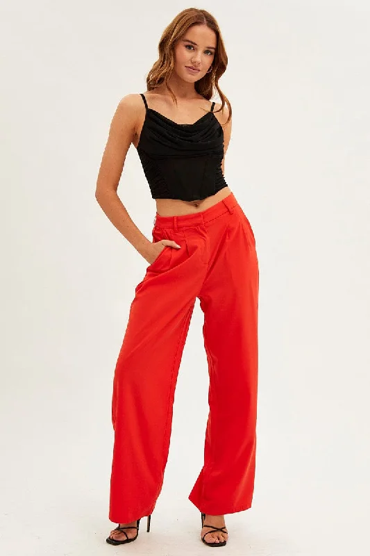 Flash Discount Orange Wide Leg Pants High Rise