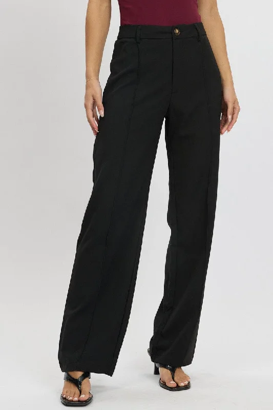 Limited Time Offer Black Straight Fit Pants High Rise