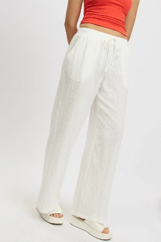 Relaxed Style White Wide Leg Pants High Rise