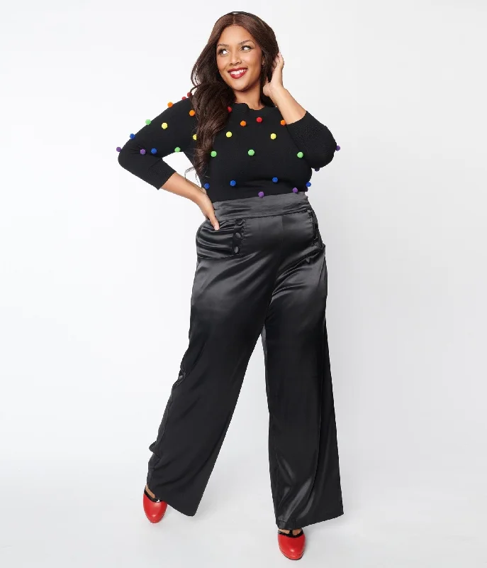 Sale Event, Prices Rock Unique Vintage Plus Size 1940s Black Satin High Waist Ginger Pants