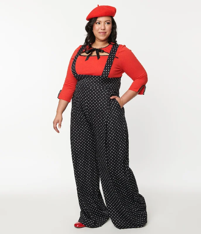 Get The Latest Trends Unique Vintage Plus Size Black & White Pin Dot Rochelle Suspender Pants