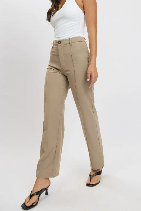 Fashion Essentials Brown Straight Fit Pants High Rise