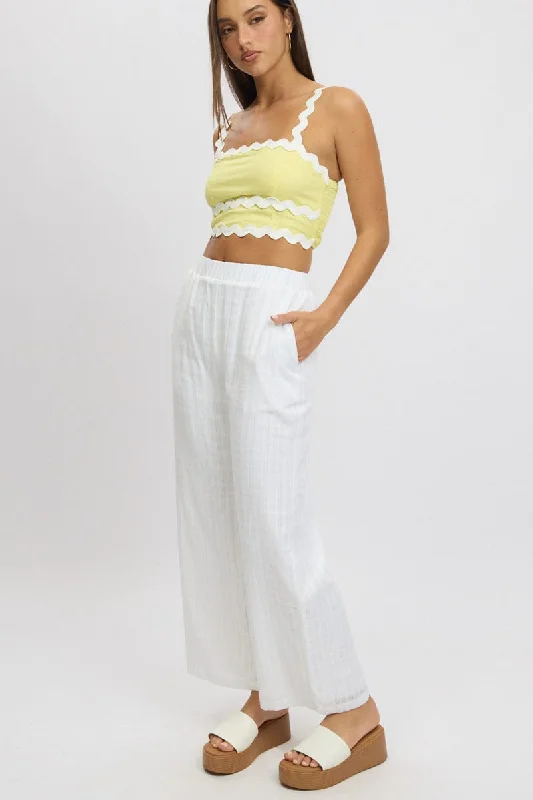 Festival Fashion White Wide Leg Pants Elasticated Waist