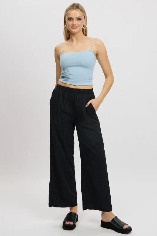 High End Fashion Black Wide Leg Pants Elasticated Waist