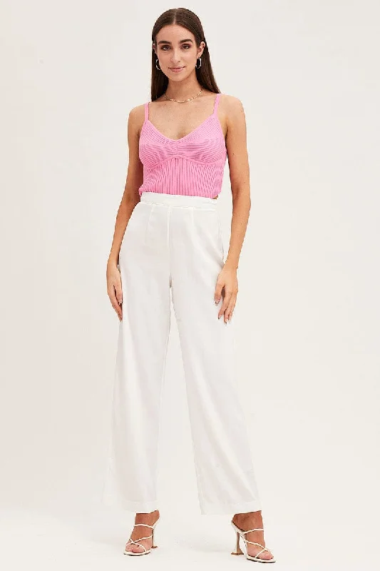 Modern Women's Fashion with Vintage Touches White Wide Leg Pant