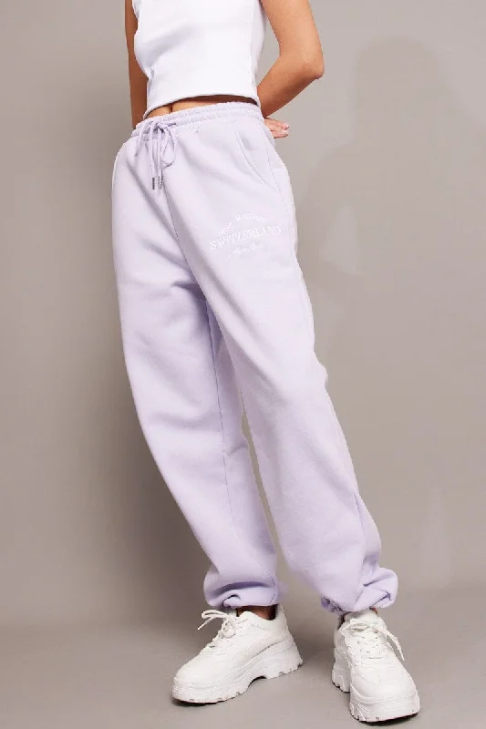 Woman Clothing Purple Track Pants High Rise