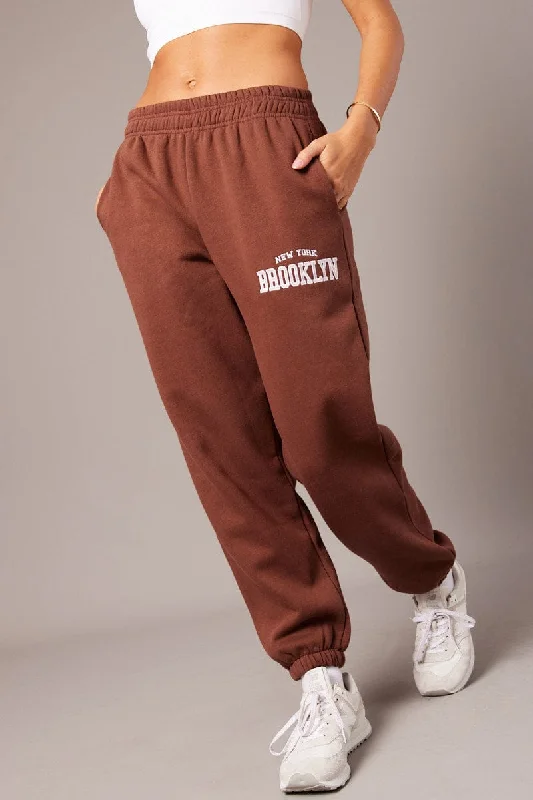 Vibrant Femme Fashion Brown Track Pants High Rise