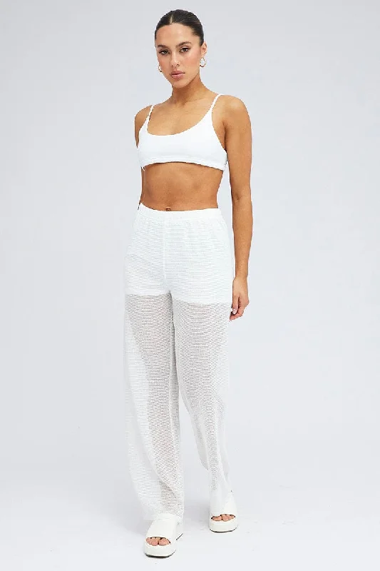 Chic Trend Collection White Wide Leg Pants Elasticated Waist