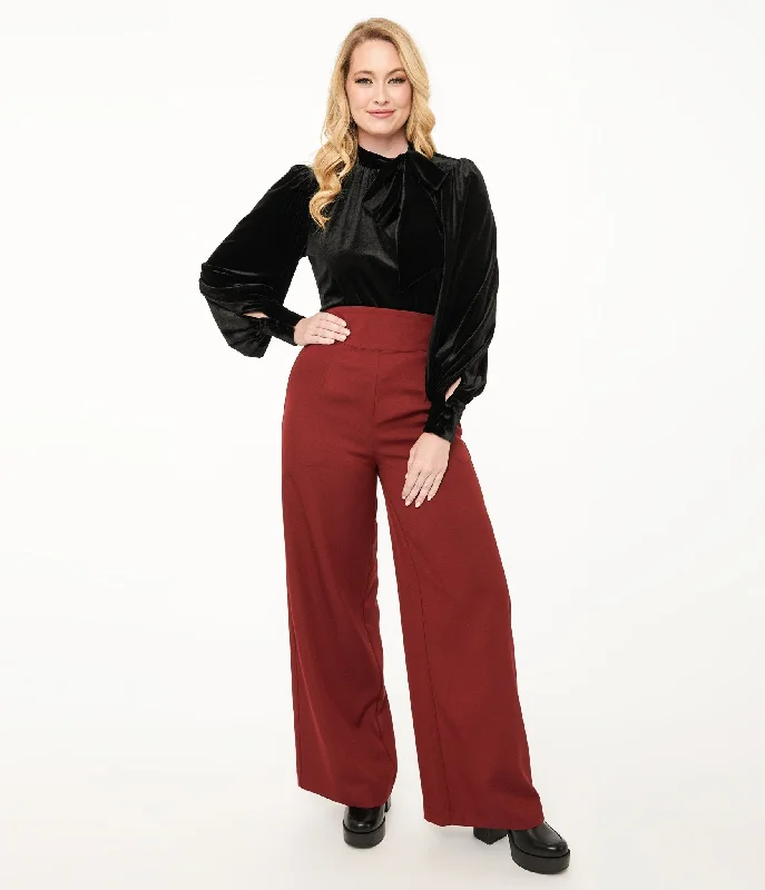 Hot Trends Unique Vintage 1940s Merlot High Waist Pants