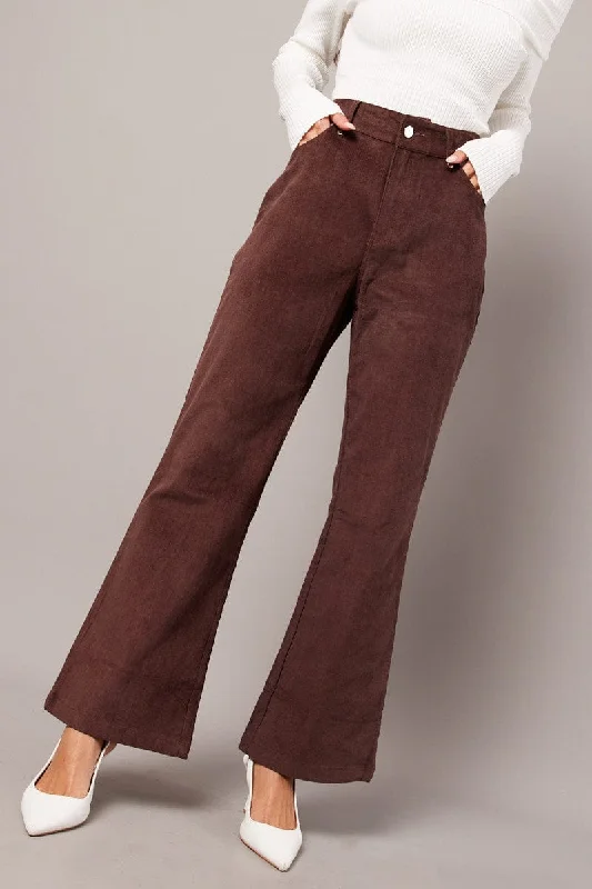 Discount Store Brown Wide Leg Pants High Rise Corduroy