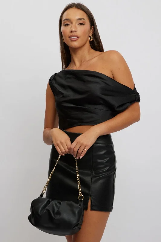 Casual Dresses for Women Black On Off Shoulder Satin Top