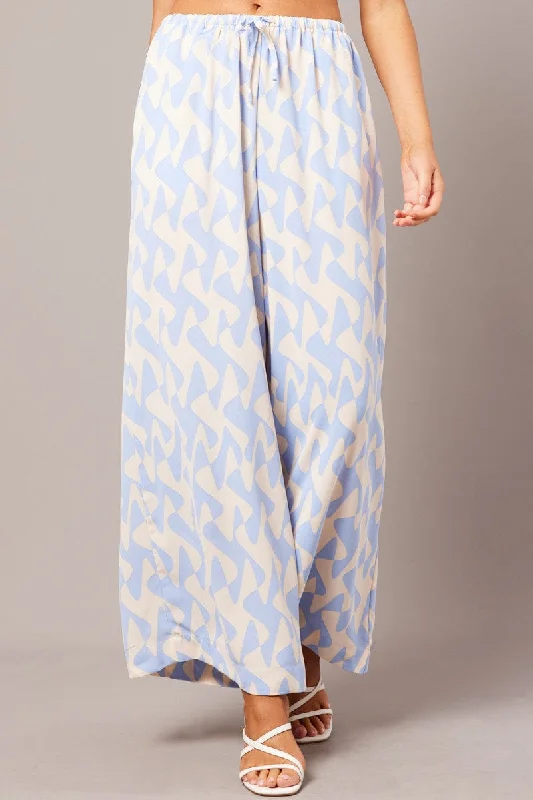 Online Boutiques Blue Geo Wide Leg Pants High Rise