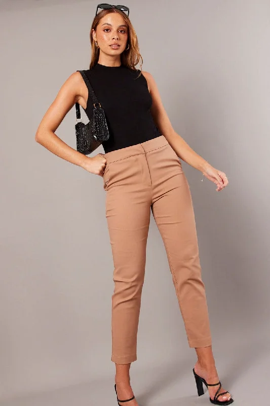 Women Wear Brands Brown Slim Pants High Rise