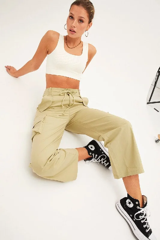 Style Streetwear Green Cargo Pants Relaxed Wide Leg