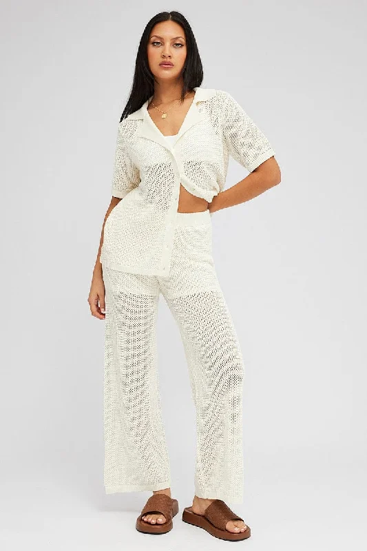 Everyday Basics White Knit Pants Wide Leg Crochet