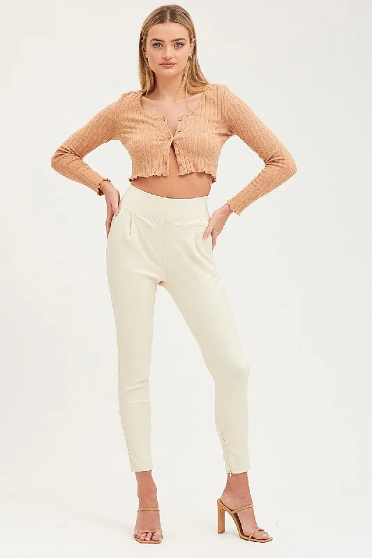 Chic Style White Slim Pants High Rise