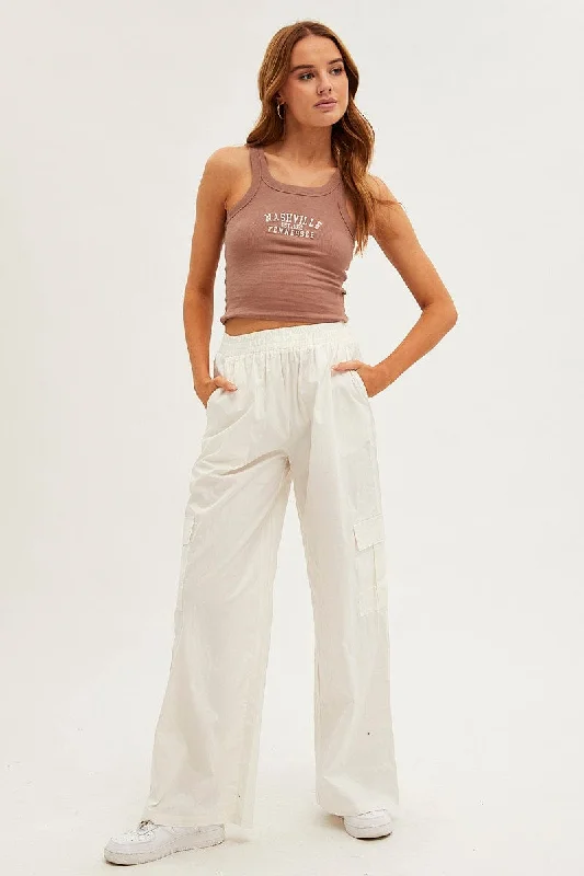 Trend Setting Wardrobe White Wide Leg Cargo Pants High Rise