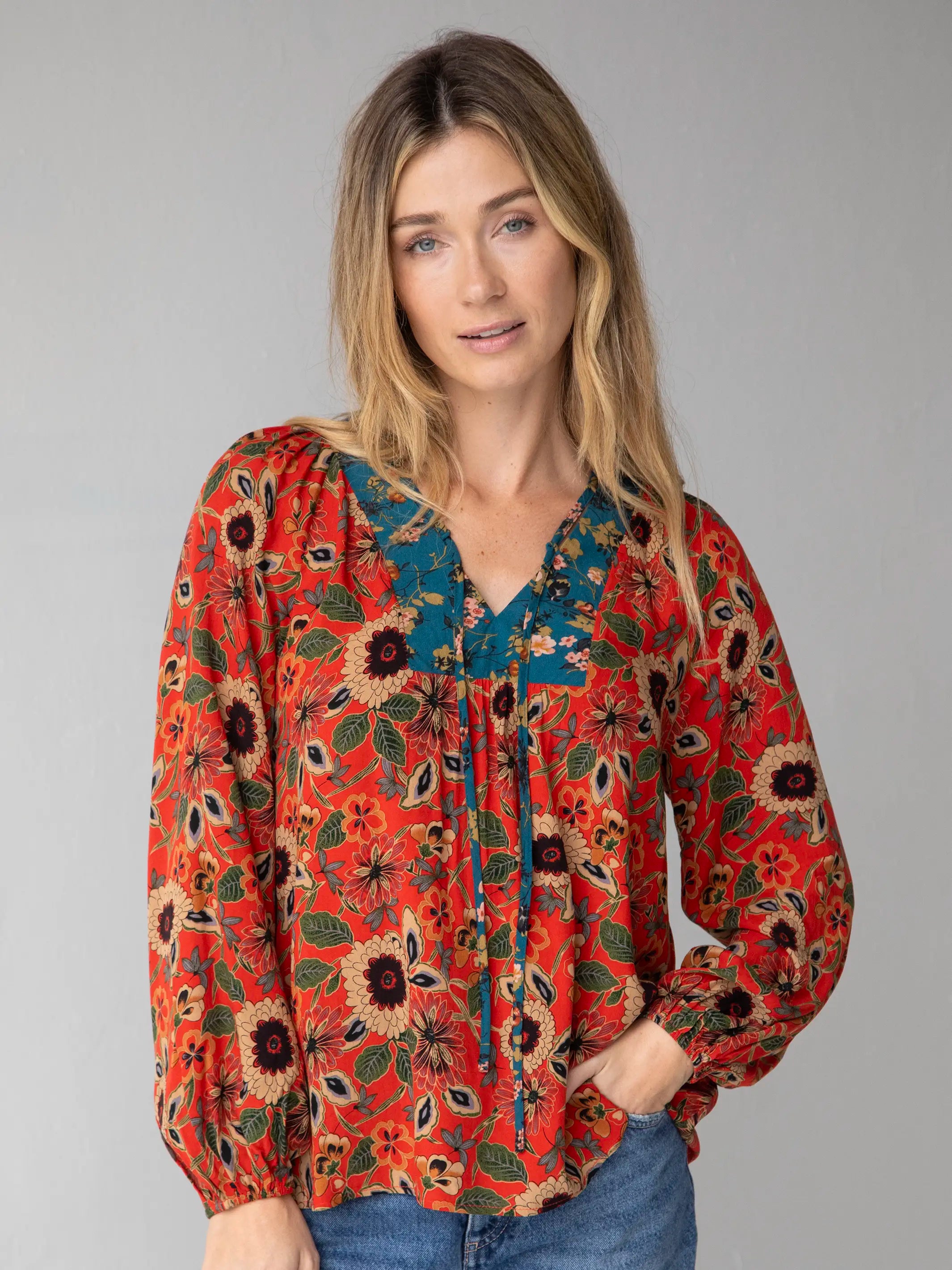 Mega Sale Rowan Top - Teal Orange Mixed Floral