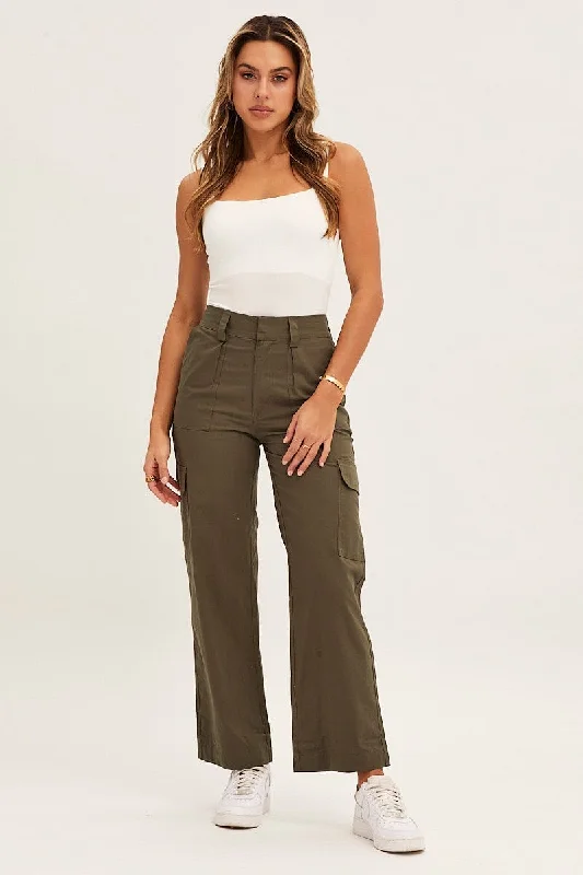 Free Spirited Fashion Green Cargo Pants High Rise