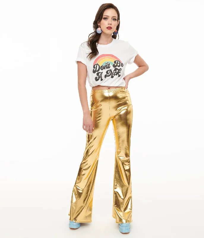 Holiday Glam Pretty Attitude Clothing 1970s Gold Palazzo Flare Pants