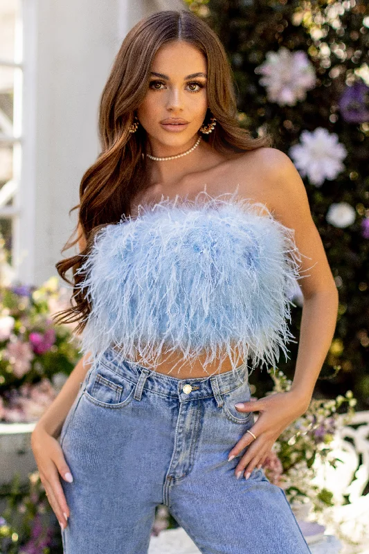 Clearance Event Dream Daze | Powder Blue Feather Bandeau Top