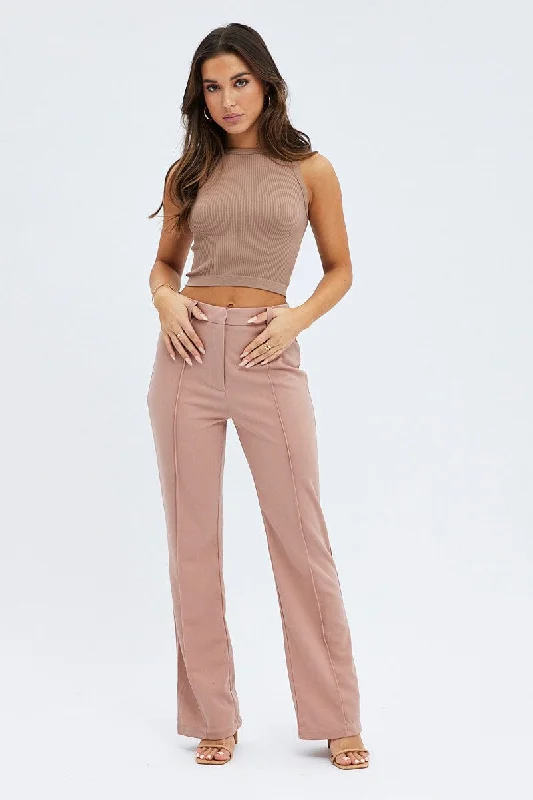 Trendy Women's Outfits for Casual Wear Brown Wide Leg Pants High Rise Workwear