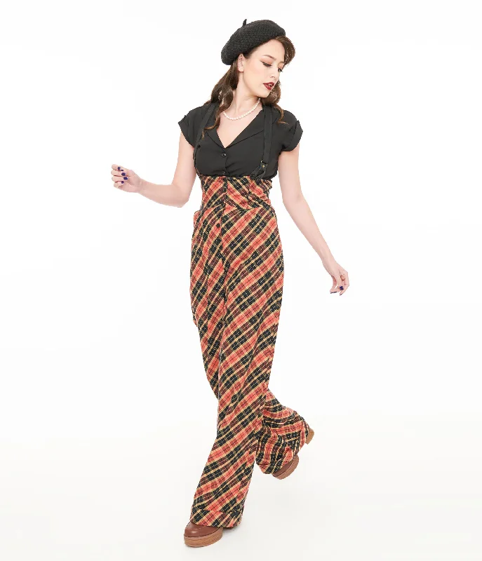 Versatile Wardrobe Essentials Unique Vintage 1930s Black & Rust Plaid Thelma Suspender Pants