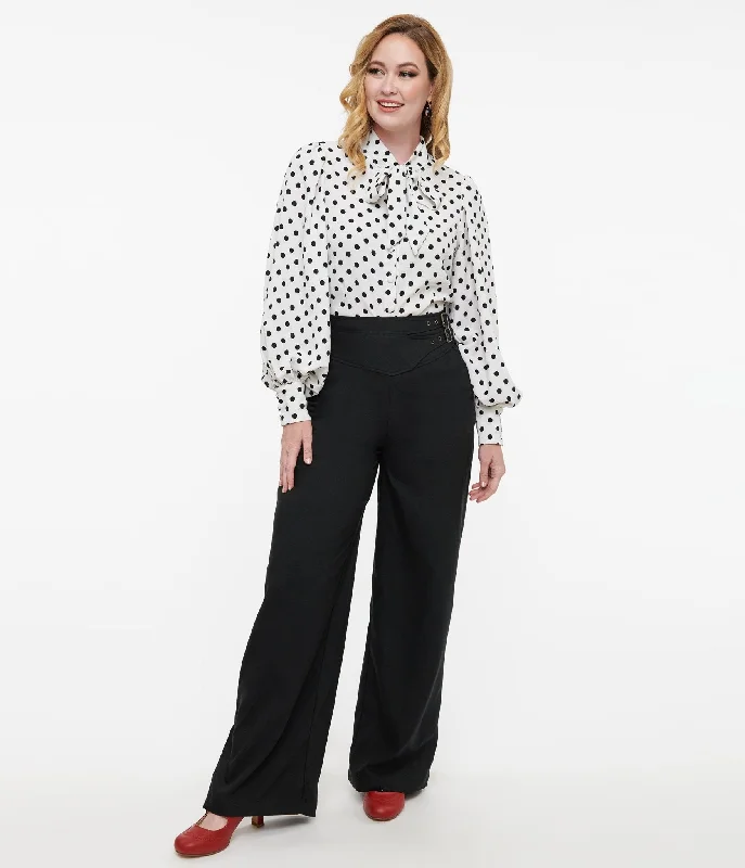 Chic Style, Always In Vogue Unique Vintage Black Double Belt Woven Pants