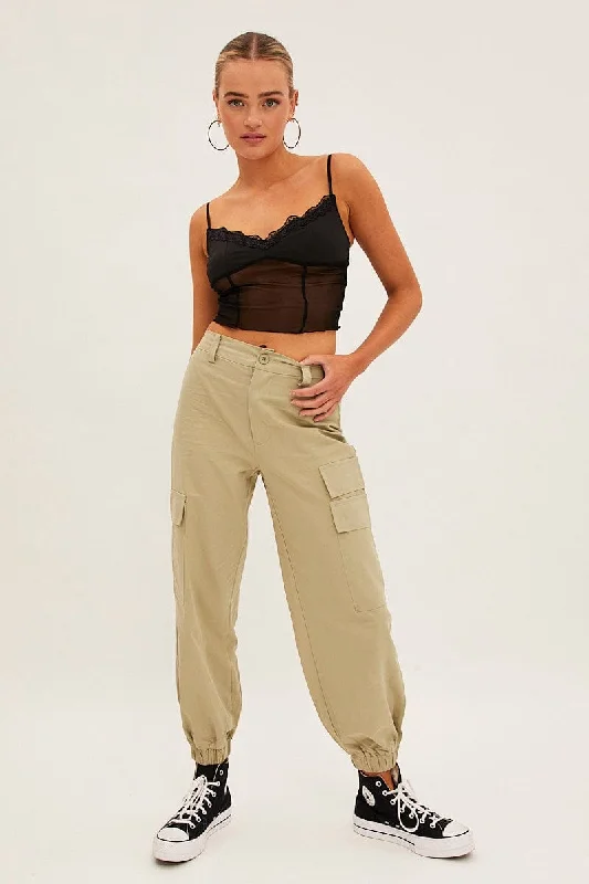 Trend Forward Threads For Her Green High Rise Wide Leg Cargo Pants