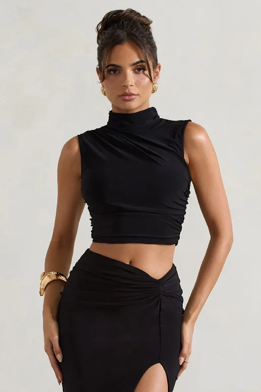 Sale Clothes Online Ischia | Black High-Neck Ruched Top