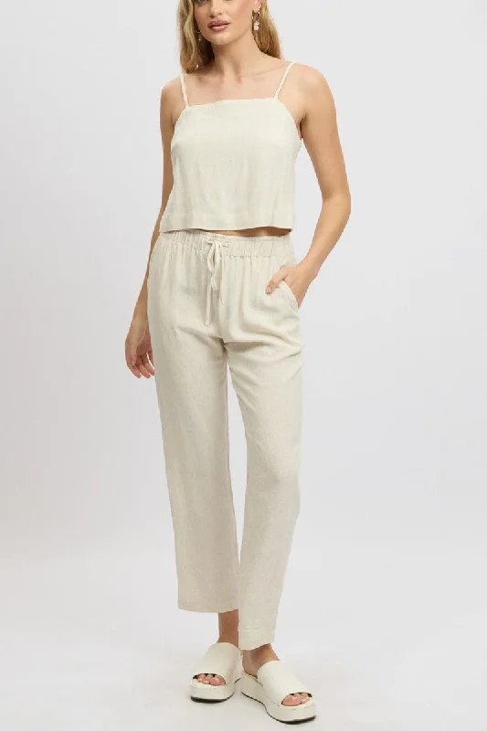 Glamorous Evening Wear Beige Tapered Pants Elasticated Waist