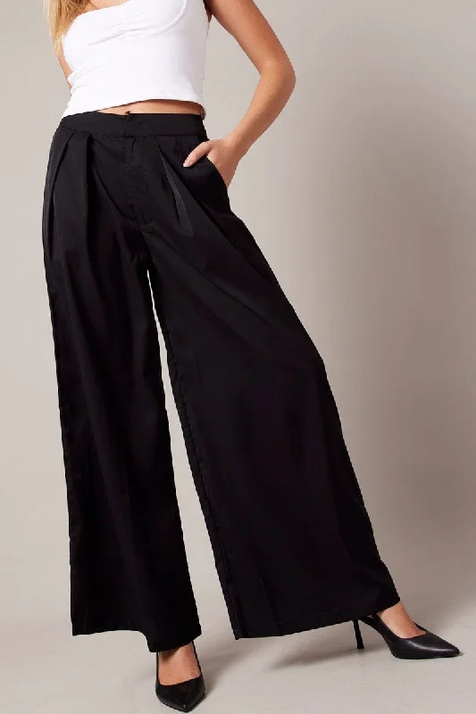 Relaxed Fashion Black Wide Leg Pants High Rise