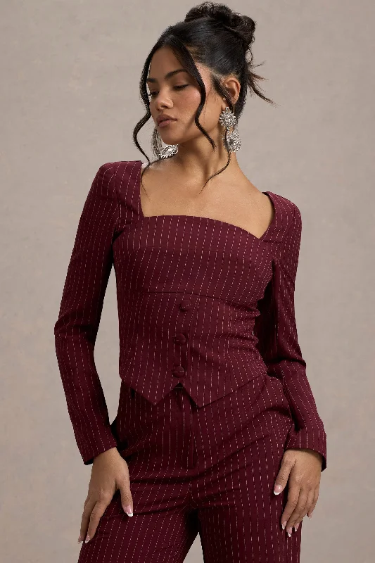 End Of Season Sale Clothing Los Angeles | Wine Pinstripe Tailored Top