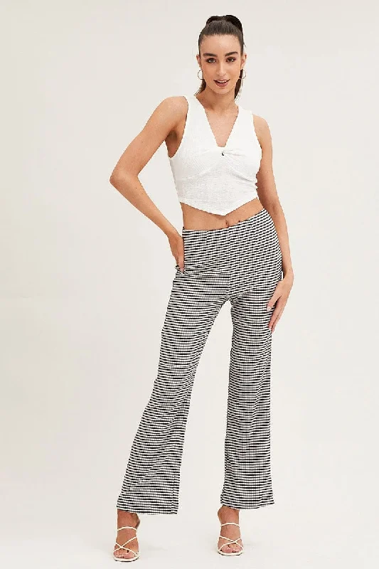 Timeless Elegance Redefined Check High Rise Pants Straight Leg