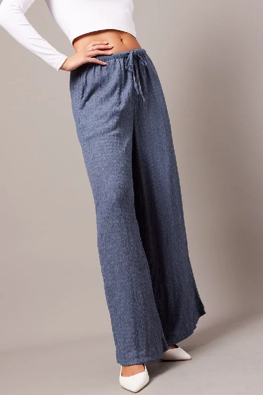 Online Boutique Clothing Blue Wide Leg Pants High Rise Textured Fabric